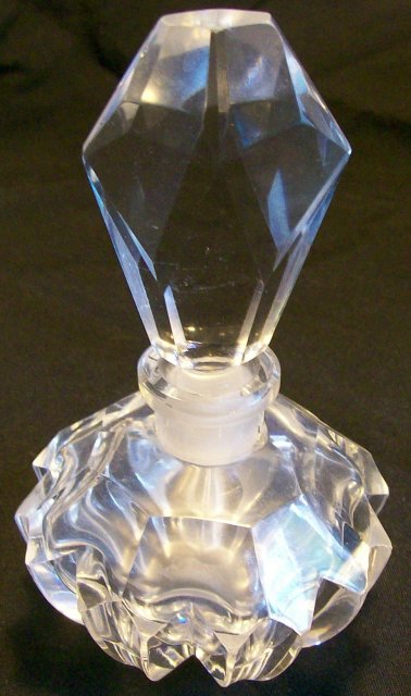 Cut Crystal Perfume Bottle with Faceted Stopper Clear 5.5