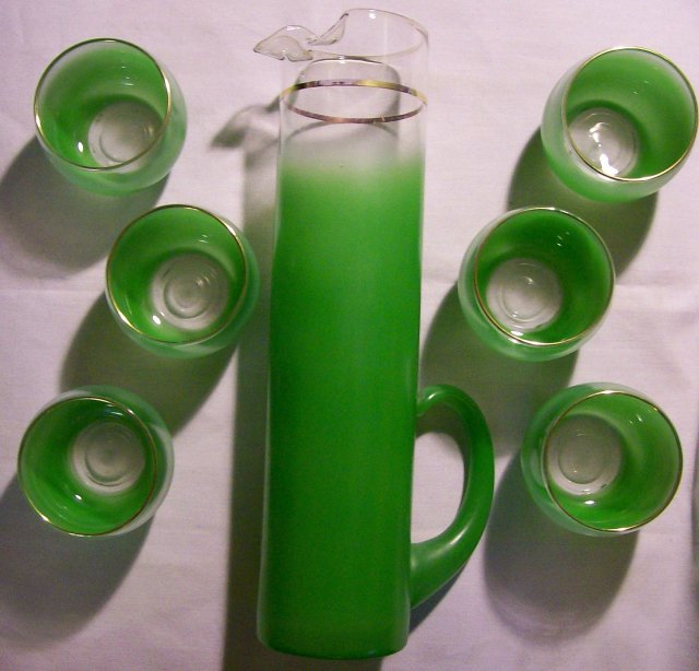 West Virginia Specialty Glass Green Blendo Beverage Set 1950s