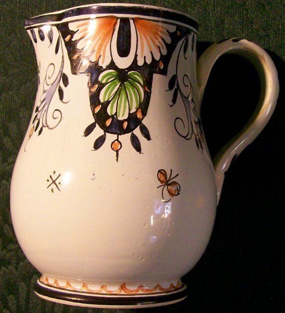 French Faience Ceramic Pitcher: