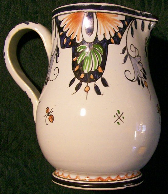 French Faience Ceramic Pitcher: