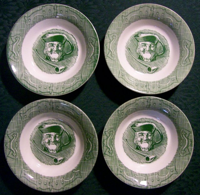 Royal Old Curiosity Shop Ceramic Bowl Set of 4 Green Pictorial