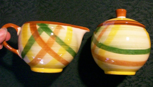 Vernon Homespun Creamer & Sugar with Lid 1940s-50s Plaid