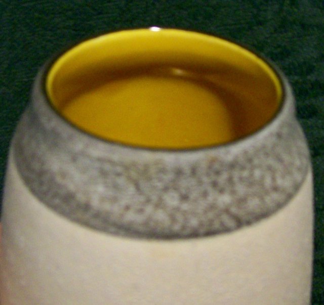West German Ceramic Vase #557-14 Green/Yel/Or Blocks