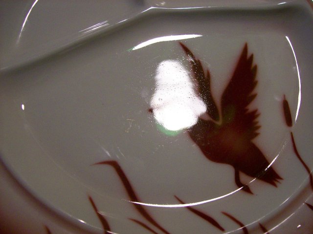 Jackson China Grill Plate Airbrushed Duck/Cattails Restaurant 1946-51 Burgundy Red