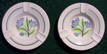 Spode-Copeland Ceramic Ashtray Pair: 1930's Art Deco Flowers