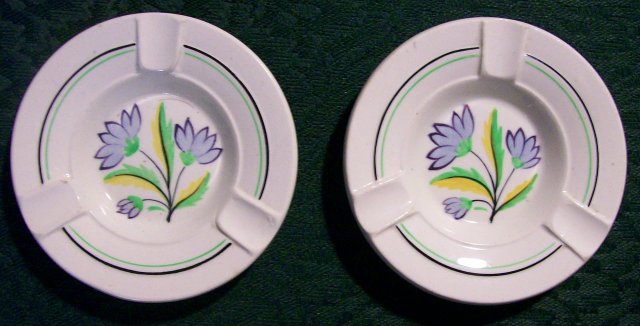Spode-Copeland Ceramic Ashtray Pair: 1930's Art Deco Flowers