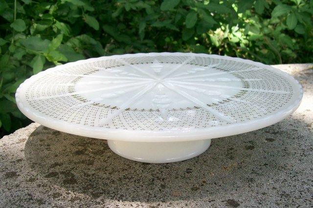 Hocking Glass Pedestal Cake Stand #W-100 Ivory with Gold