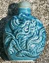 Turquoise Blue Porcelain Snuff Bottle Dragon in Relief Ca. 1900 Jade Stopper
