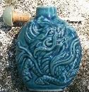 Turquoise Blue Porcelain Snuff Bottle Dragon in Relief Ca. 1900 Jade Stopper
