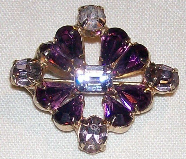 Purple Hearts Rhinestone Concave Pin True Vintage