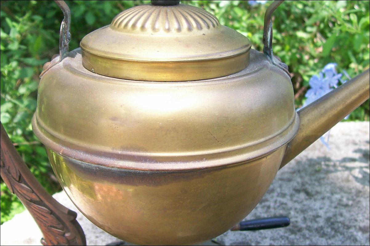 Bradley & Hubbard Brass Teapot with Iron Stand 1890's