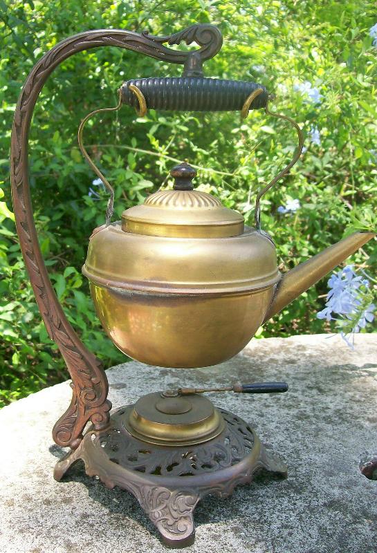 Bradley & Hubbard Brass Teapot with Iron Stand 1890's