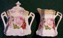 German Art Nouveau Ceramic Cream & Sugar Set: Late 1800's Roses