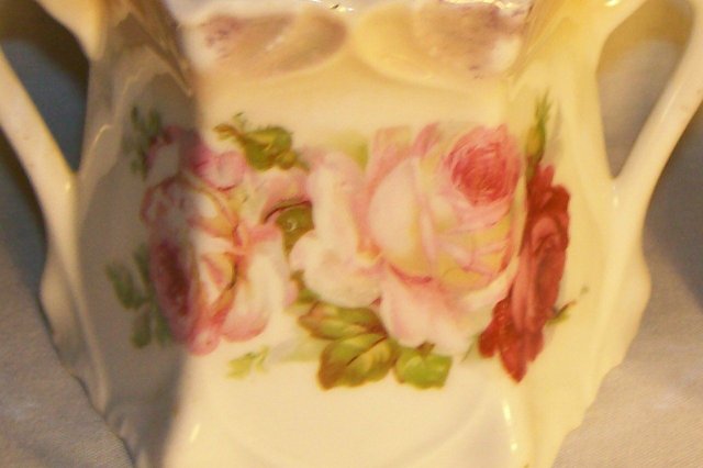 German Art Nouveau Ceramic Cream & Sugar Set: Late 1800's Roses