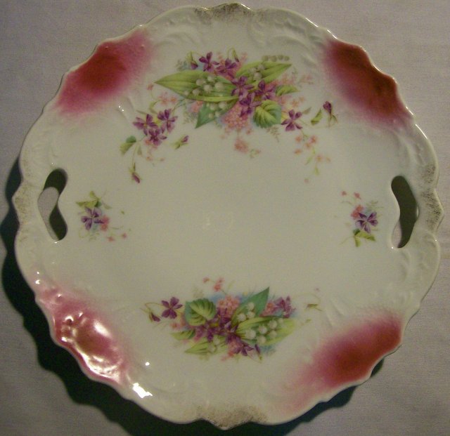 Antique Cake Plate with Lily-of-the-valley/Violet: Cut-out Handles