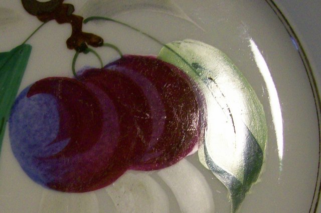 Limoges Delinieres Porcelain Plate: Hand-painted Plums/ Gray Border 1870's
