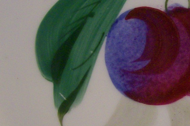 Limoges Delinieres Porcelain Plate: Hand-painted Plums/ Gray Border 1870's