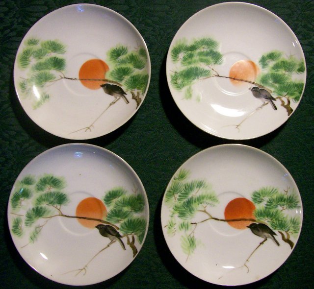 Nagoya Seito Sho Nippon Hand-painted Saucer Set/4 with Bird