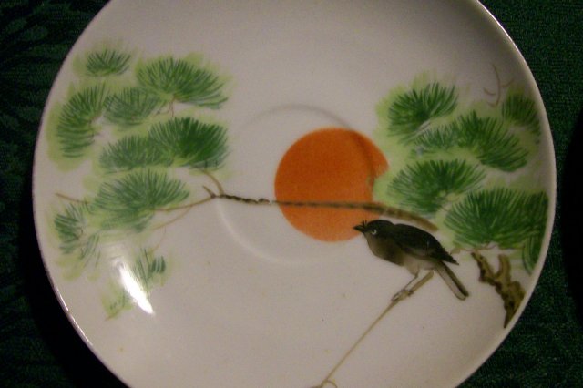 Nagoya Seito Sho Nippon Hand-painted Saucer Set/4 with Bird