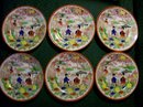 Nippon Geisha Girl Porcelain Plate Set of 6 Parasol C Red Border