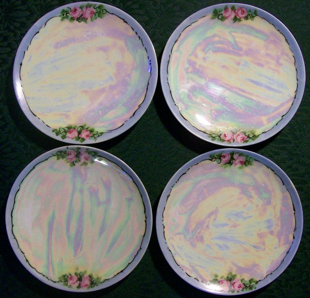 Bavarian Plate Set: Hand-Painted Roses & Luster