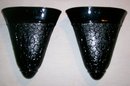 Black Amethyst Glass Wall Pocket Pair 1920's Crackle Finish 5 7/8