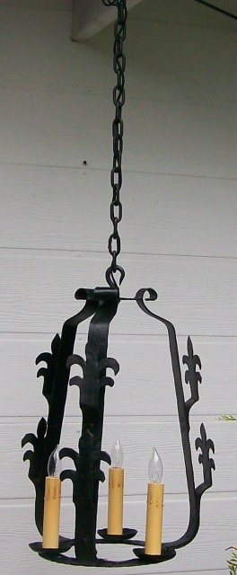 Hand-Wrought Iron Chandelier with Fleur-de-lis Decoration Early 1900s Rewired