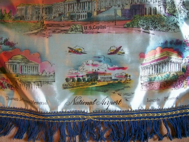 Travel Souvenir Satin Pillow Cover Washington D.C. 1940's-50's