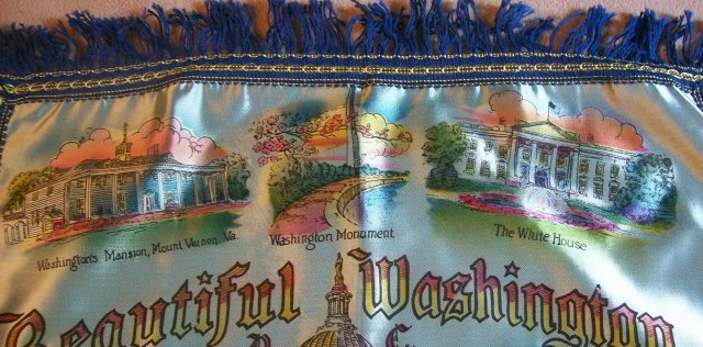 Travel Souvenir Satin Pillow Cover Washington D.C. 1940's-50's