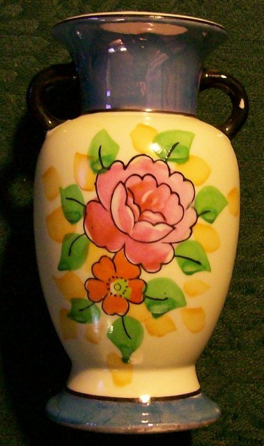Japanese Hand-Painted Vase with Blue Luster