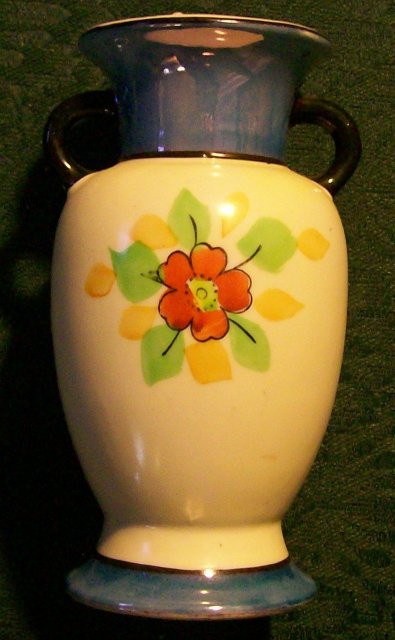 Japanese Hand-Painted Vase with Blue Luster