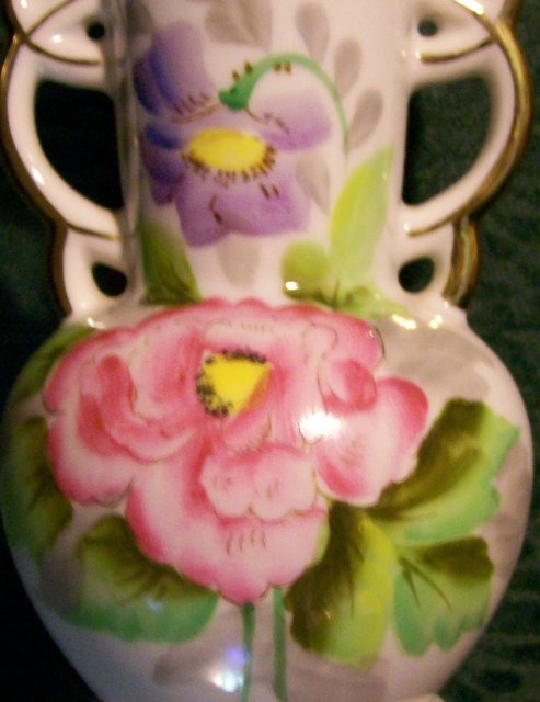 Occupied Japan Hand-Painted Vase with Cutwork Rim