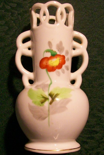 Occupied Japan Hand-Painted Vase with Cutwork Rim