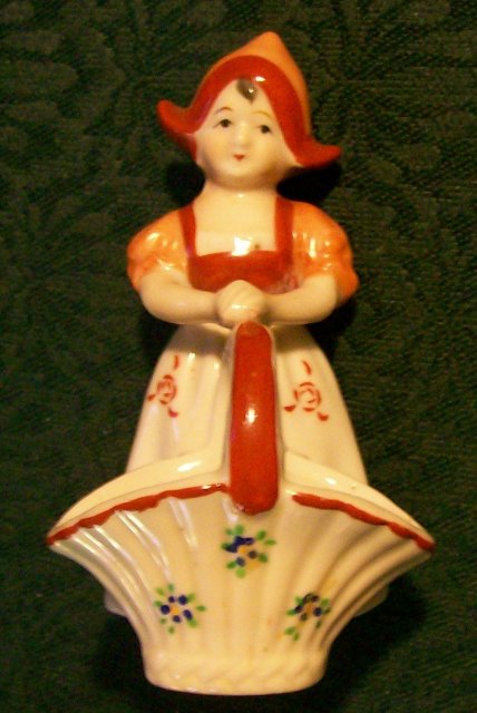 Occupied Japan Dutch Girl with Open Basket Ceramic Figurine 4.5