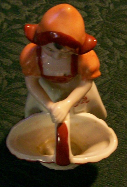 Occupied Japan Dutch Girl with Open Basket Ceramic Figurine 4.5