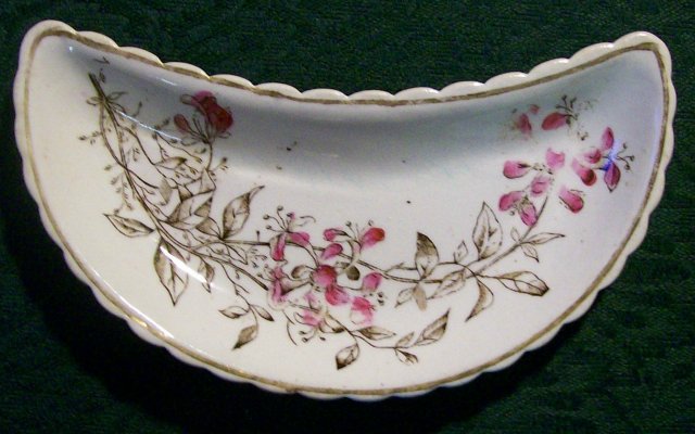 Aesthetic Brown Transfer Ceramic Bone Dish Enamel Trim 1870's-90's