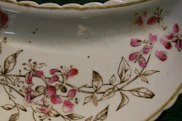Aesthetic Brown Transfer Ceramic Bone Dish Enamel Trim 1870's-90's