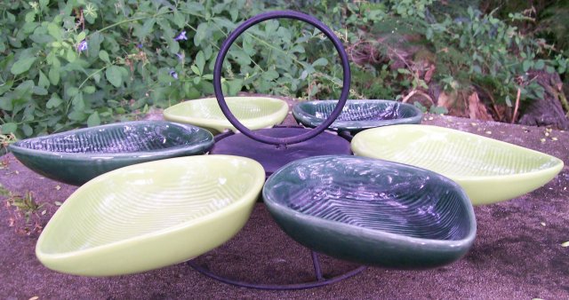 1950's Ceramic Lazy Susan: Chartreuse & Dark Green