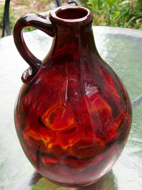 Clevenger Ruby Red Glass Coin Dot Jug Blown-in-Mold Pattern 8.25