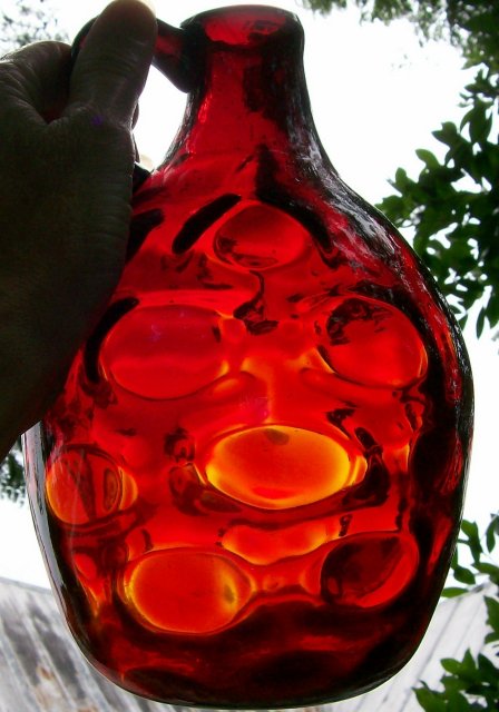 Clevenger Ruby Red Glass Coin Dot Jug Blown-in-Mold Pattern 8.25