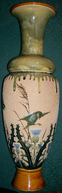Doulton Lambeth Oversized Ceramic Vase Florence Barlow Birds & Thistles 20 3/8