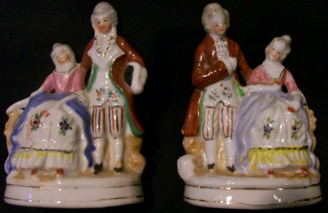 Occupied Japan Ceramic Figurine Matched Pair Colonial Couples 4 5/8