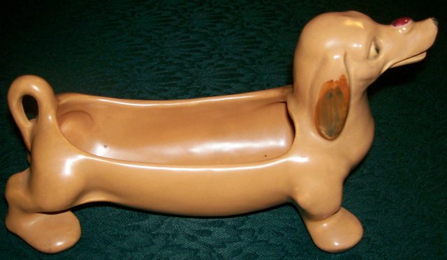 Weller Pottery Figural Dachshund Dog Planter 1930's-40's Brown Marked