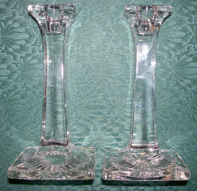 1920's Clear Glass Candlestick Pair New Martinsville/Paden City Tall Column 7
