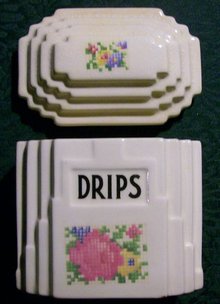 Harker Petit Point/Cross-Stitch Ceramic Drippings Jar & Lid 1930's