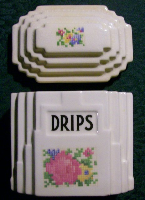 Harker Petit Point/Cross-Stitch Ceramic Drippings Jar & Lid 1930's