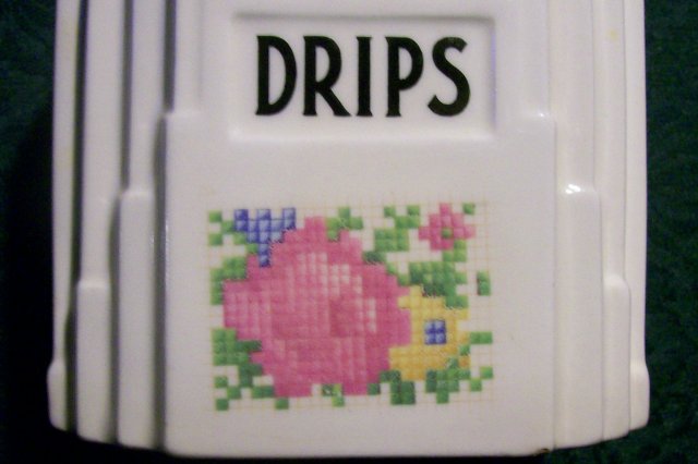 Harker Petit Point/Cross-Stitch Ceramic Drippings Jar & Lid 1930's