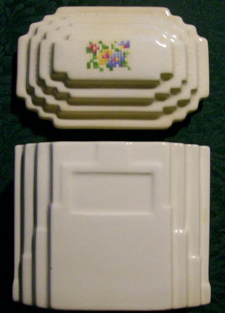 Harker Petit Point/Cross-Stitch Ceramic Drippings Jar & Lid 1930's