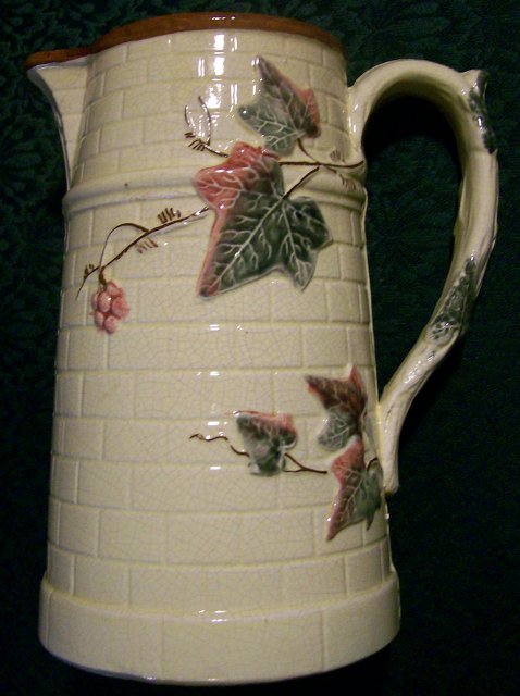Antique Majolica Pitcher Ivy on Brick Ca. 1890's 8.5