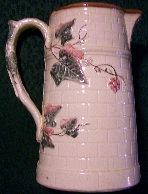 Antique Majolica Pitcher Ivy on Brick Ca. 1890's 8.5